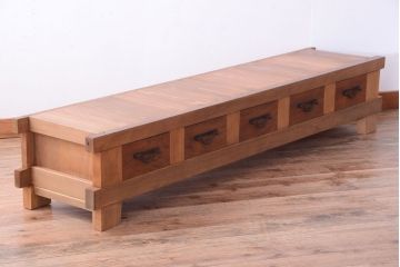 アンティーク家具　古民具・骨董　明治〜大正　木味のアンティーク脚付き水屋箪笥ローボード(テレビ台、キャビネット、収納棚)