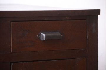 レトロ家具　和製アンティーク　モールガラス入り!古いナラ材のレトロな片袖机(勉強机・デスク)