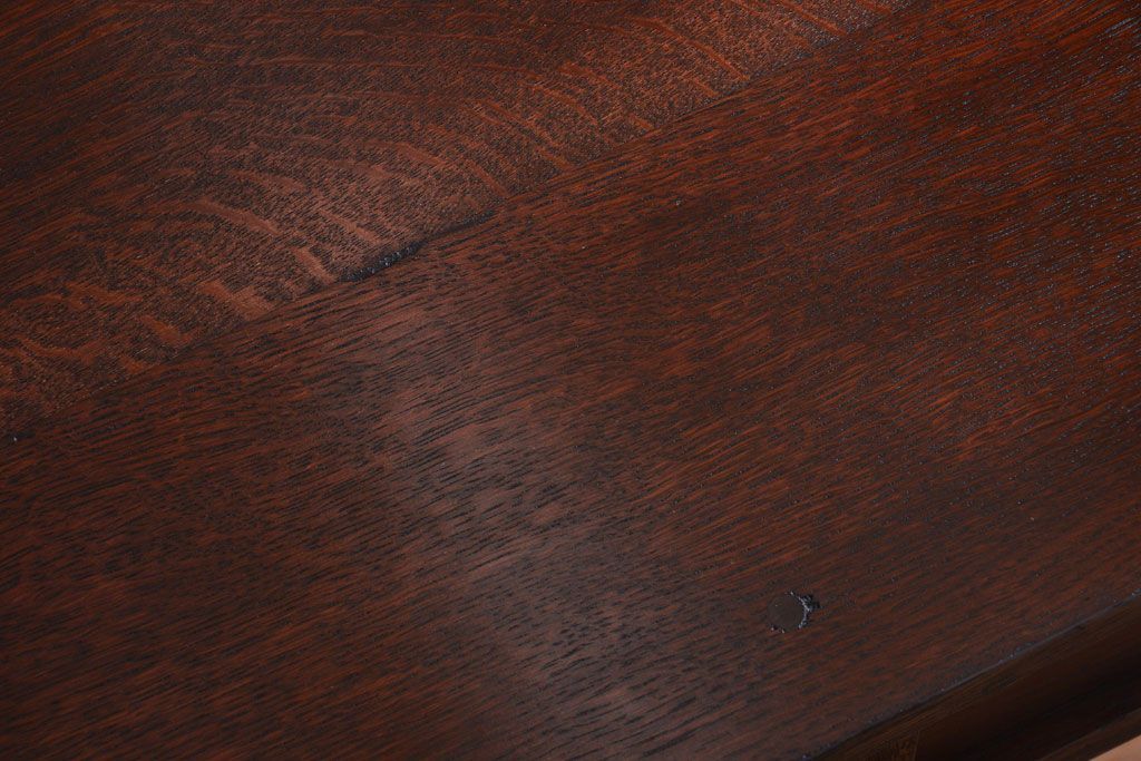 レトロ家具　和製アンティーク　モールガラス入り!古いナラ材のレトロな片袖机(勉強机・デスク)