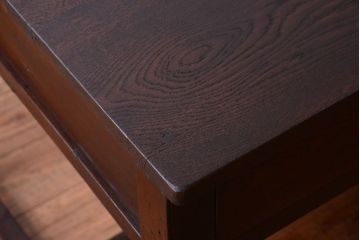 レトロ家具　和製アンティーク　モールガラス入り!古いナラ材のレトロな片袖机(勉強机・デスク)