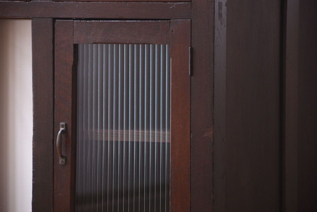 レトロ家具　和製アンティーク　モールガラス入り!古いナラ材のレトロな片袖机(勉強机・デスク)