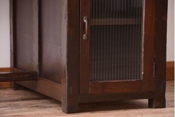 レトロ家具　和製アンティーク　モールガラス入り!古いナラ材のレトロな片袖机(勉強机・デスク)