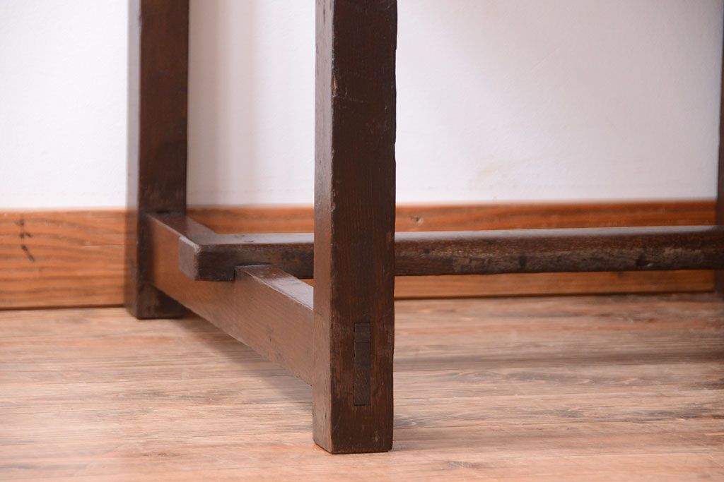 レトロ家具　和製アンティーク　モールガラス入り!古いナラ材のレトロな片袖机(勉強机・デスク)