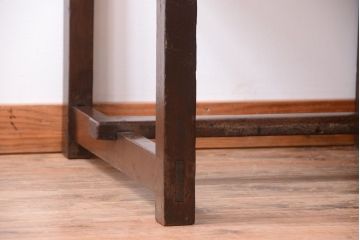 レトロ家具　和製アンティーク　モールガラス入り!古いナラ材のレトロな片袖机(勉強机・デスク)