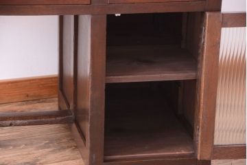 レトロ家具　和製アンティーク　モールガラス入り!古いナラ材のレトロな片袖机(勉強机・デスク)