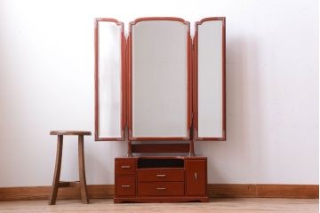 アンティーク家具　古民具・骨董　大正〜昭和期　高級品!朱漆塗が美しいアンティーク沈金鏡台