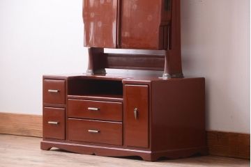 アンティーク家具　古民具・骨董　大正〜昭和期　高級品!朱漆塗が美しいアンティーク沈金鏡台