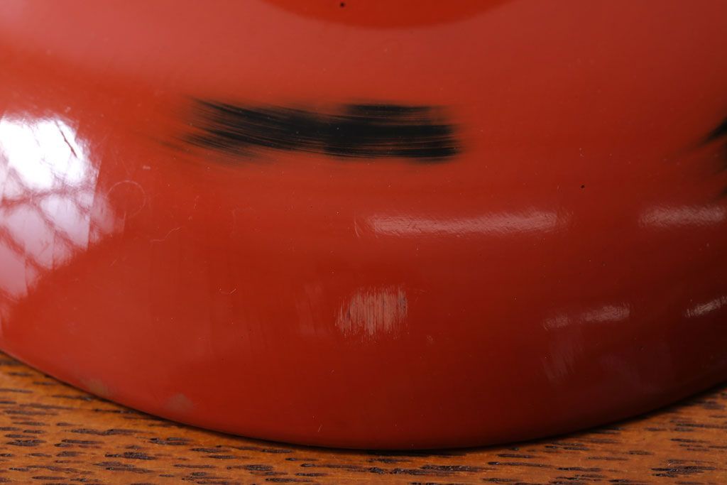 アンティーク雑貨　アンティーク　根来塗風　山葵に河豚の図　木製蒔絵椀5客セット