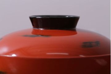 アンティーク雑貨　アンティーク　根来塗風　山葵に河豚の図　木製蒔絵椀5客セット