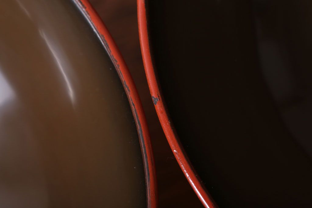 アンティーク雑貨　アンティーク　根来塗風　山葵に河豚の図　木製蒔絵椀5客セット