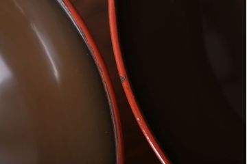 アンティーク雑貨　アンティーク　根来塗風　山葵に河豚の図　木製蒔絵椀5客セット