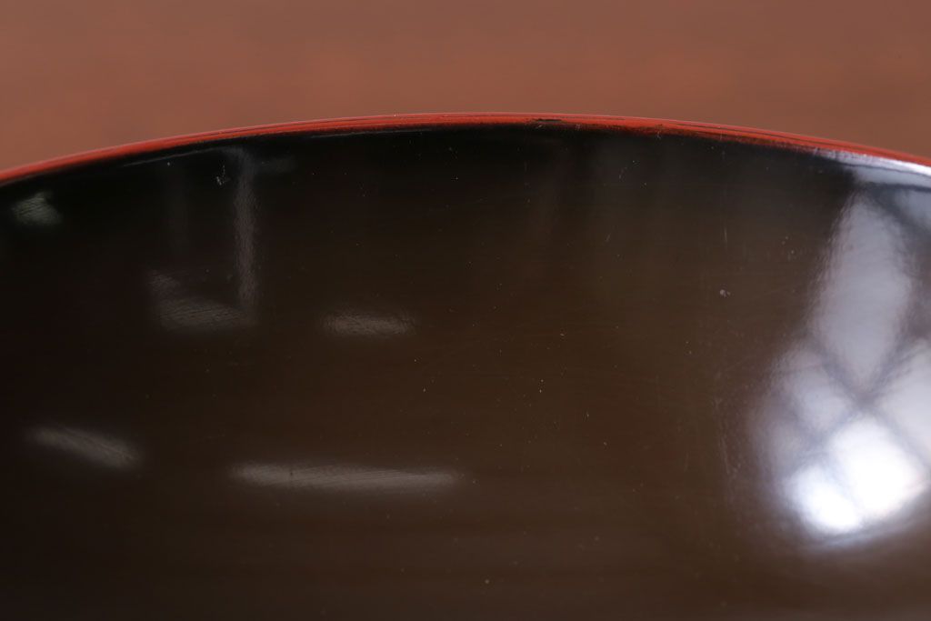 アンティーク雑貨　アンティーク　根来塗風　山葵に河豚の図　木製蒔絵椀5客セット