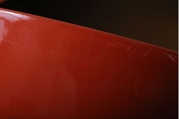 アンティーク雑貨　アンティーク　根来塗風　山葵に河豚の図　木製蒔絵椀5客セット