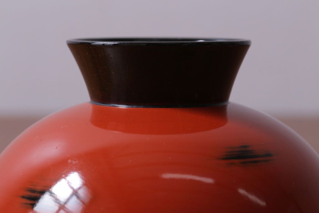 アンティーク雑貨　アンティーク　根来塗風　山葵に河豚の図　木製蒔絵椀5客セット