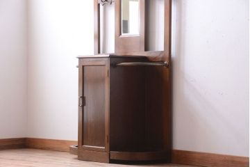 アンティーク雑貨　和製アンティーク　古いカバ材のホールスタンド(ハンガー・フック・鏡)