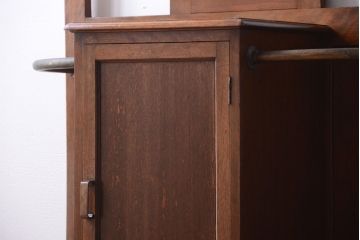 アンティーク雑貨　和製アンティーク　古いカバ材のホールスタンド(ハンガー・フック・鏡)