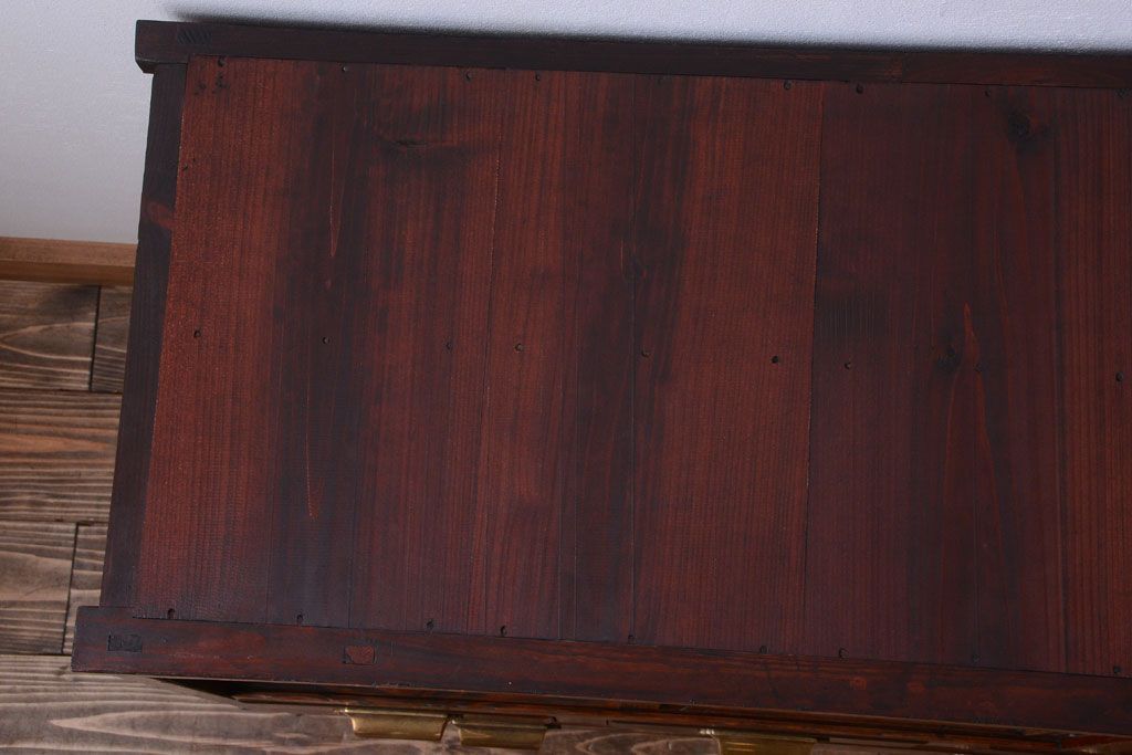 アンティーク家具　和製アンティーク　前面欅材!結霜ガラス入り鉄脚サイドボード(収納棚)