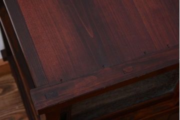 アンティーク家具　和製アンティーク　前面欅材!結霜ガラス入り鉄脚サイドボード(収納棚)