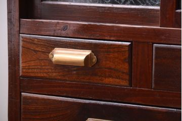 アンティーク家具　和製アンティーク　前面欅材!結霜ガラス入り鉄脚サイドボード(収納棚)