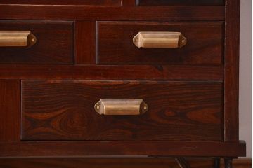 アンティーク家具　和製アンティーク　前面欅材!結霜ガラス入り鉄脚サイドボード(収納棚)