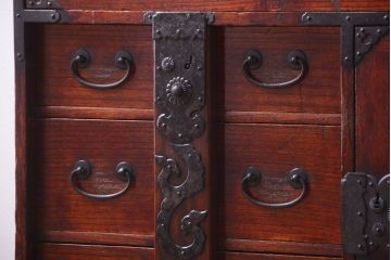 アンティーク家具　古民具・骨董　明治期　総桐材の古い庄内小箪笥(背負い箪笥・行商箪笥、桐箪笥、桐たんす)