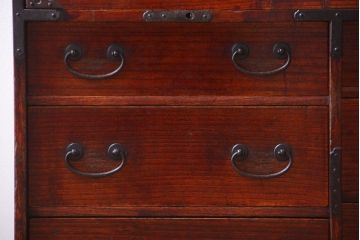 アンティーク家具　古民具・骨董　明治期　総桐材の古い庄内小箪笥(背負い箪笥・行商箪笥、桐箪笥、桐たんす)