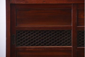 アンティーク家具　和製アンティーク　結霜ガラス入り!組子引き戸の鉄脚サイドボード(収納棚)