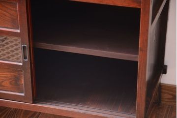 アンティーク家具　和製アンティーク　結霜ガラス入り!組子引き戸の鉄脚サイドボード(収納棚)