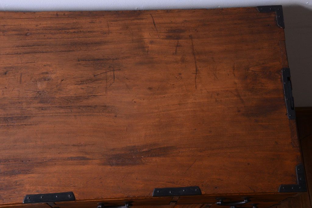 アンティーク家具　古民具・骨董　大正期　古い木味のアンティーク関東帳場箪笥