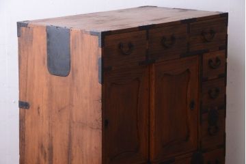 アンティーク家具　古民具・骨董　大正期　古い木味のアンティーク関東帳場箪笥