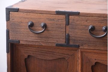 アンティーク家具　古民具・骨董　大正期　古い木味のアンティーク関東帳場箪笥