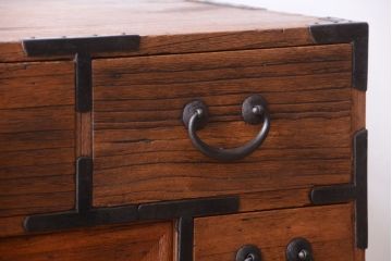 アンティーク家具　古民具・骨董　大正期　古い木味のアンティーク関東帳場箪笥