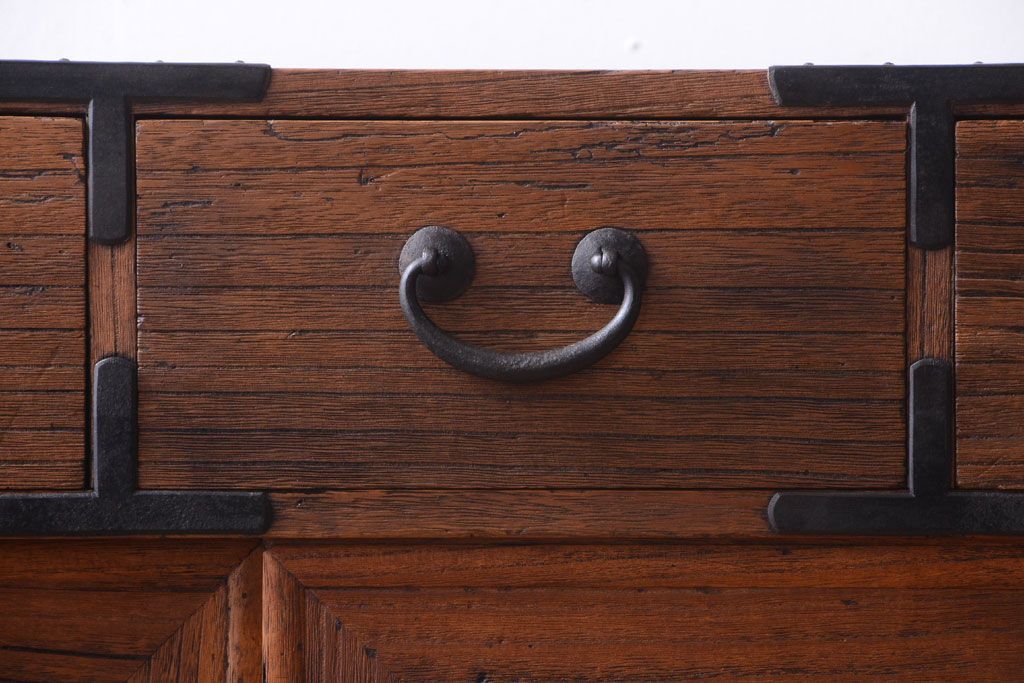 アンティーク家具　古民具・骨董　大正期　古い木味のアンティーク関東帳場箪笥