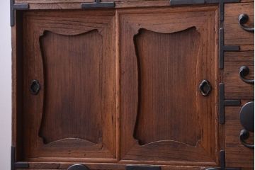 アンティーク家具　古民具・骨董　大正期　古い木味のアンティーク関東帳場箪笥