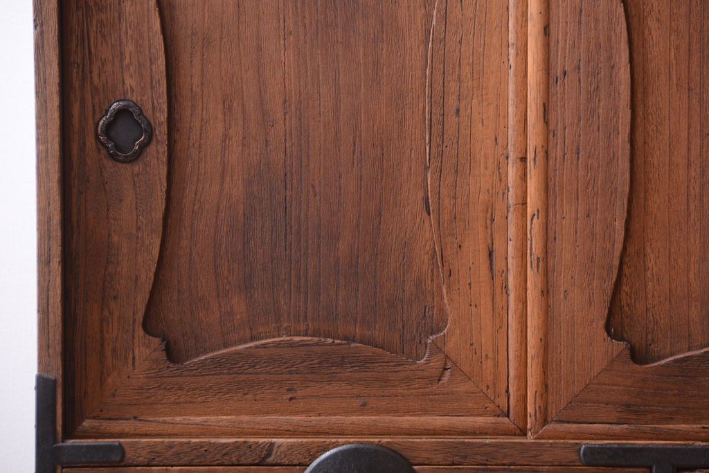 アンティーク家具　古民具・骨董　大正期　古い木味のアンティーク関東帳場箪笥