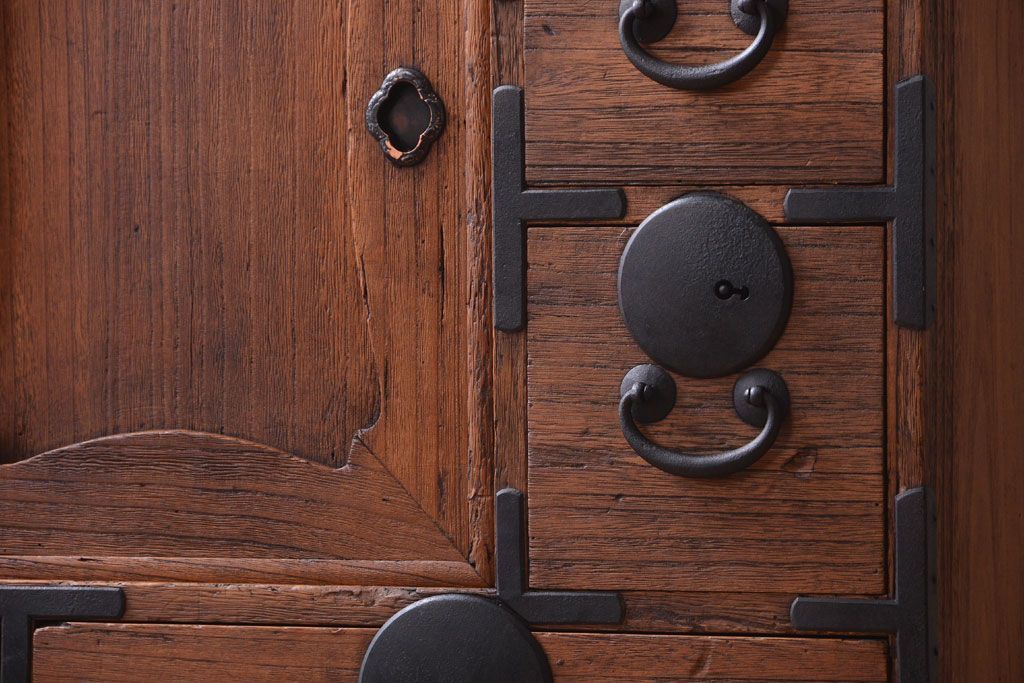 アンティーク家具　古民具・骨董　大正期　古い木味のアンティーク関東帳場箪笥