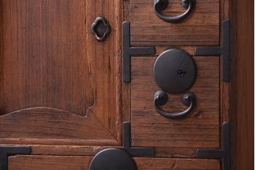 アンティーク家具　古民具・骨董　大正期　古い木味のアンティーク関東帳場箪笥