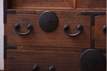 アンティーク家具　古民具・骨董　大正期　古い木味のアンティーク関東帳場箪笥