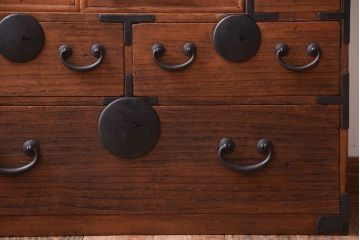 アンティーク家具　古民具・骨董　大正期　古い木味のアンティーク関東帳場箪笥