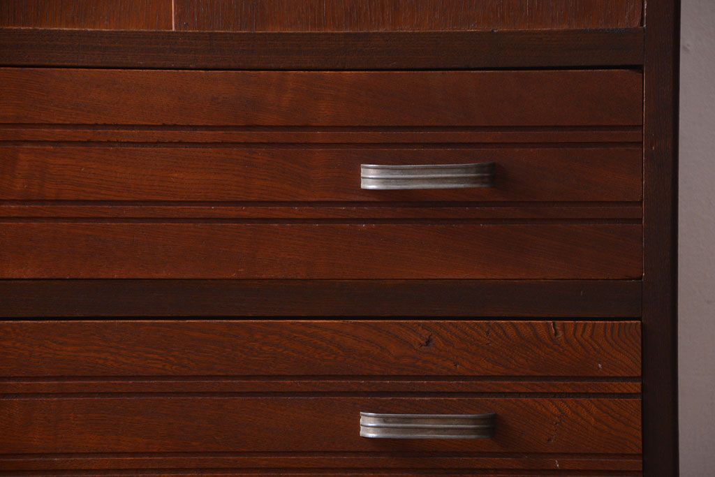 レトロ家具　昭和レトロ　ダイヤガラス入り!古い木製のアンティークチェスト