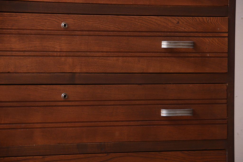 レトロ家具　昭和レトロ　ダイヤガラス入り!古い木製のアンティークチェスト