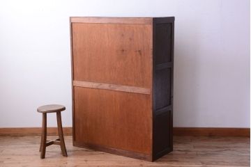 レトロ家具　昭和レトロ　ダイヤガラス入り!古い木製のアンティークチェスト