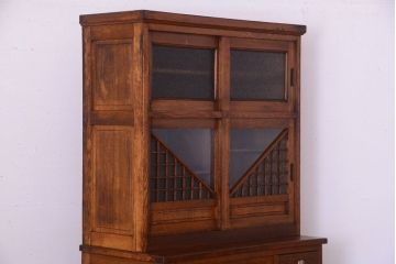 レトロ家具　昭和レトロ　古い楡材の上質なアンティーク食器棚(カップボード)