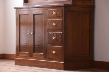 レトロ家具　昭和レトロ　古い楡材の上質なアンティーク食器棚(カップボード)