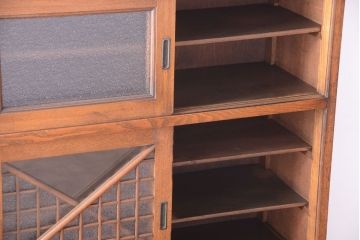 レトロ家具　昭和レトロ　古い楡材の上質なアンティーク食器棚(カップボード)