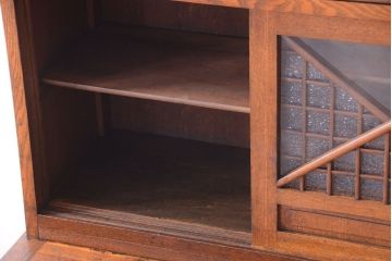 レトロ家具　昭和レトロ　古い楡材の上質なアンティーク食器棚(カップボード)