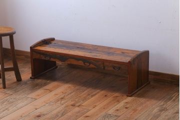 アンティーク家具　ジャンク品　古民具・骨董　明治〜大正期　古い黒柿材のアンティーク文机