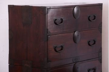 アンティーク家具　古民具・骨董　明治〜大正期　前面欅材のアンティーク重ね衣装箪笥
