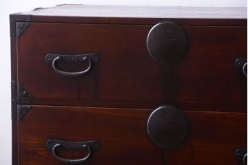 アンティーク家具　古民具・骨董　明治〜大正期　前面欅材のアンティーク重ね衣装箪笥