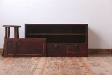 アンティーク家具　古民具・骨董　大正期　前面欅材!古い木製の時代箪笥ローボード